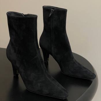 Saint Laurent Jill Heel Ankle Boots 7.5cm in Suede Black 2025 1028 (MD-251028115)