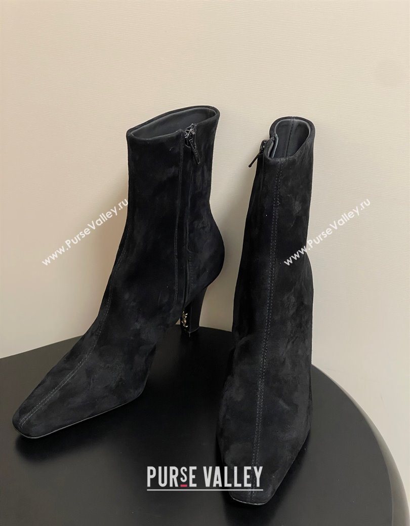 Saint Laurent Jill Heel Ankle Boots 7.5cm in Suede Black 2025 1028 (MD-251028115)