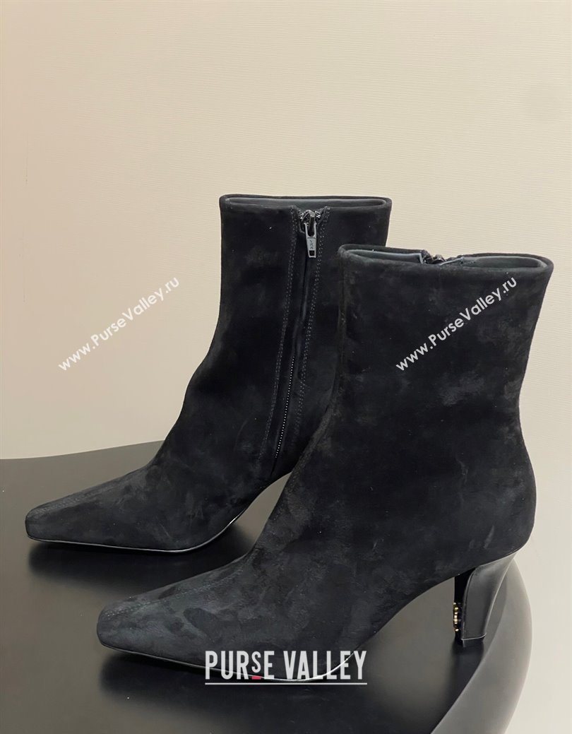 Saint Laurent Jill Heel Ankle Boots 7.5cm in Suede Black 2025 1028 (MD-251028115)