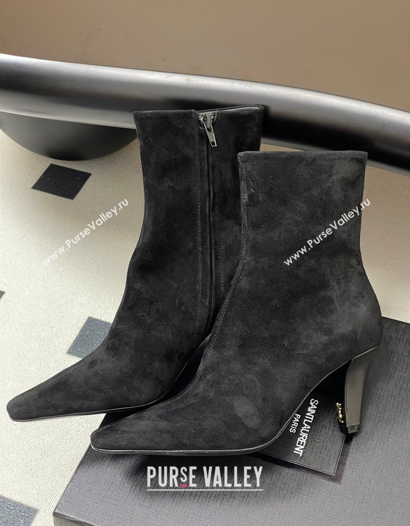 Saint Laurent Jill Heel Ankle Boots 7.5cm in Suede Black 2025 1028 (MD-251028115)