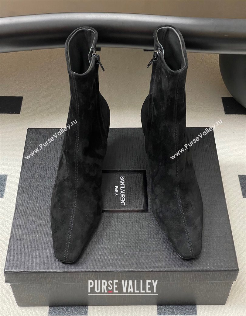 Saint Laurent Jill Heel Ankle Boots 7.5cm in Suede Black 2025 1028 (MD-251028115)