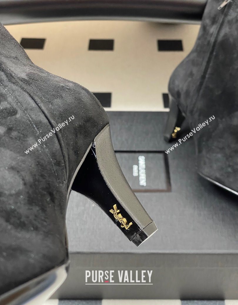 Saint Laurent Jill Heel Ankle Boots 7.5cm in Suede Black 2025 1028 (MD-251028115)