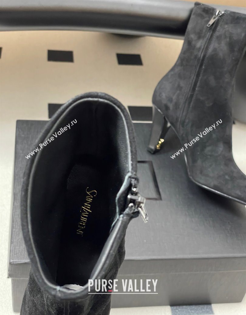 Saint Laurent Jill Heel Ankle Boots 7.5cm in Suede Black 2025 1028 (MD-251028115)