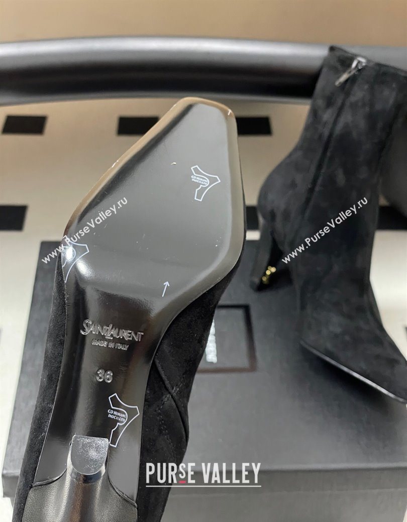 Saint Laurent Jill Heel Ankle Boots 7.5cm in Suede Black 2025 1028 (MD-251028115)