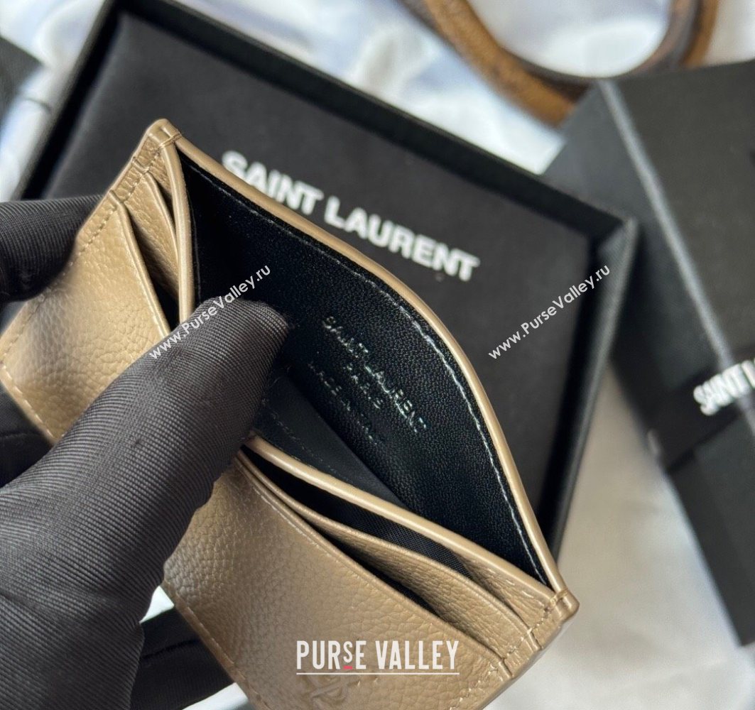 Saint Laurent Cassandre Shadow Card Case in Grained Leather Beige2 2025 687098 (YY-251120001)