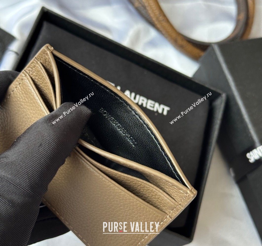 Saint Laurent Cassandre Shadow Card Case in Grained Leather Beige2 2025 687098 (YY-251120001)