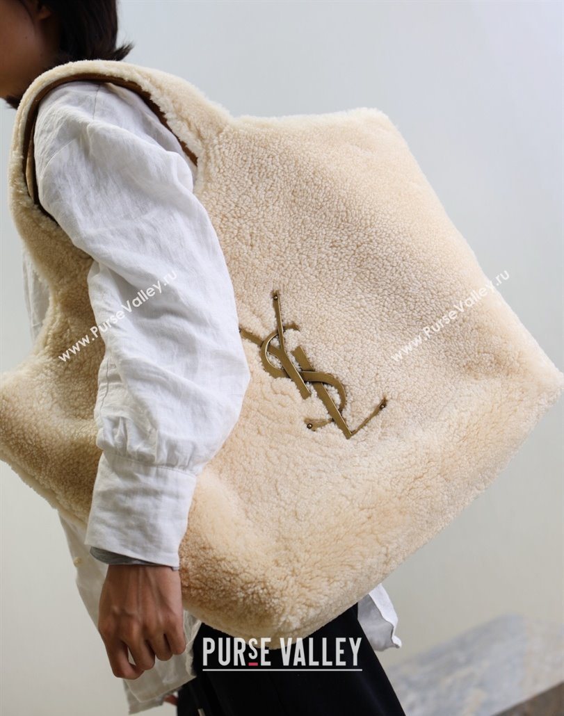 Saint Laurent Icare Maxi Shopping Bag in Shearling 698651 Cream White 2025 (YY-251120020)