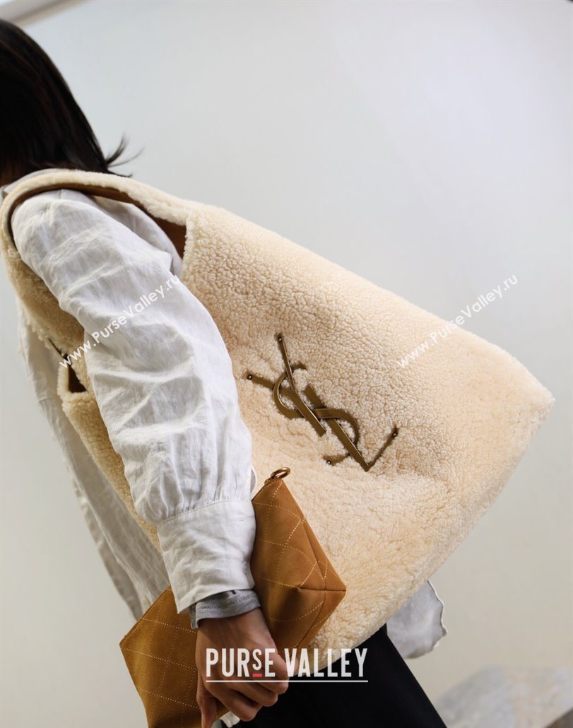 Saint Laurent Icare Maxi Shopping Bag in Shearling 698651 Cream White 2025 (YY-251120020)