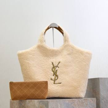Saint Laurent Icare Maxi Shopping Bag in Shearling 698651 Cream White 2025 (YY-251120020)