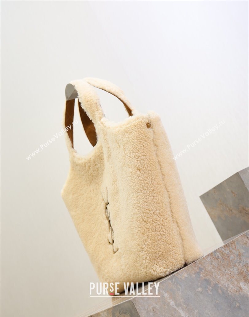 Saint Laurent Icare Maxi Shopping Bag in Shearling 698651 Cream White 2025 (YY-251120020)