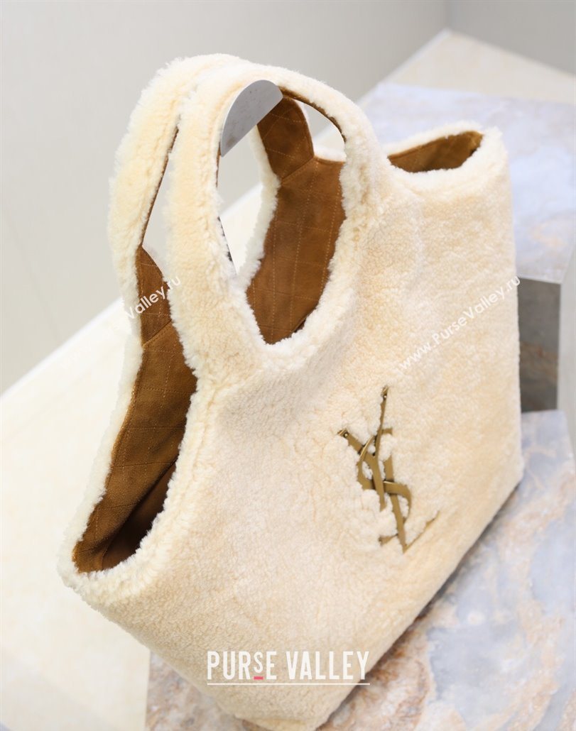 Saint Laurent Icare Maxi Shopping Bag in Shearling 698651 Cream White 2025 (YY-251120020)