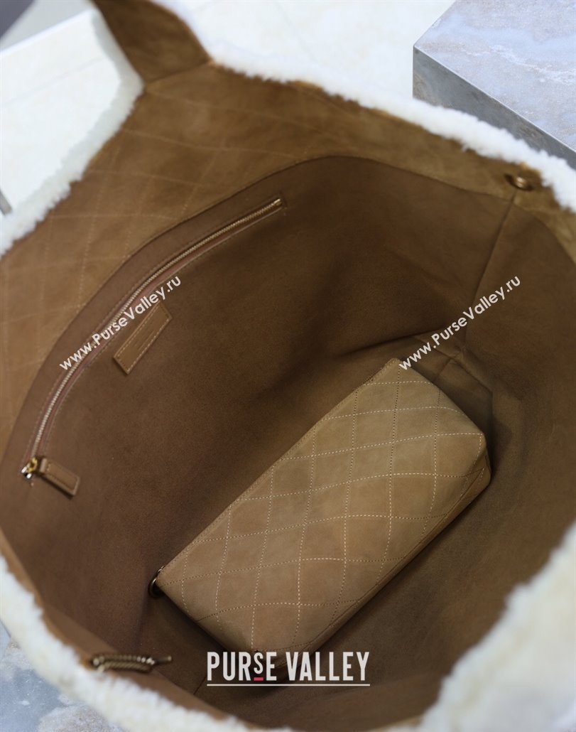Saint Laurent Icare Maxi Shopping Bag in Shearling 698651 Cream White 2025 (YY-251120020)
