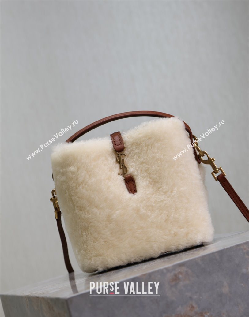 Saint Laurent LE 37 Mini Bucket Bag in Shearling Cream White 765870 2025 (YY-251120021)