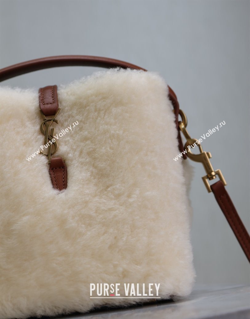 Saint Laurent LE 37 Mini Bucket Bag in Shearling Cream White 765870 2025 (YY-251120021)