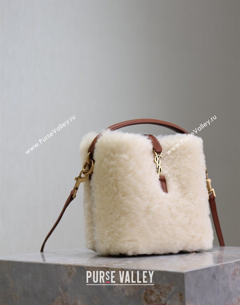 Saint Laurent LE 37 Mini Bucket Bag in Shearling Cream White 765870 2025 (YY-251120021)
