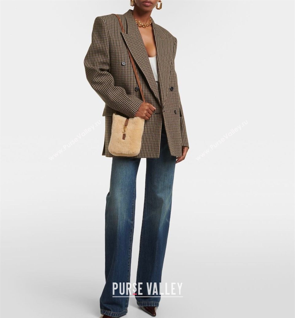 Saint Laurent LE 5 À 7 Mini Vertical Bag in Shearling Cream White 2025 735214 (YY-251120022)