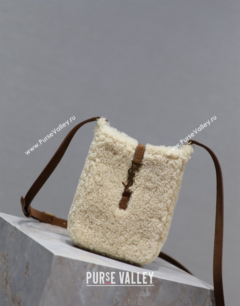 Saint Laurent LE 5 À 7 Mini Vertical Bag in Shearling Cream White 2025 735214 (YY-251120022)