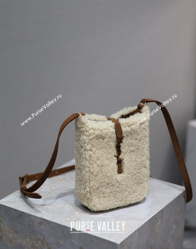 Saint Laurent LE 5 À 7 Mini Vertical Bag in Shearling Cream White 2025 735214 (YY-251120022)