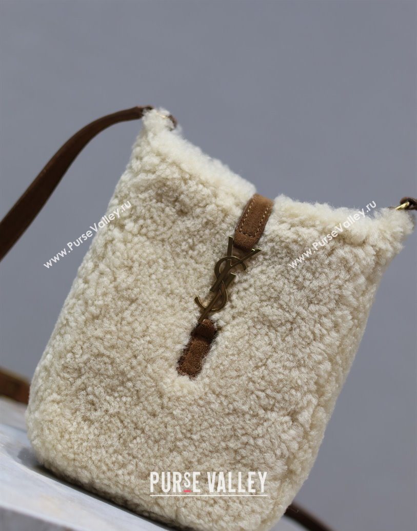 Saint Laurent LE 5 À 7 Mini Vertical Bag in Shearling Cream White 2025 735214 (YY-251120022)