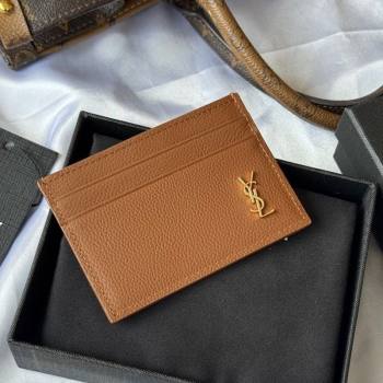Saint Laurent Cassandre Shadow Card Case in Grained Leather Brown/Gold 2025 687098 (YY-251120004)