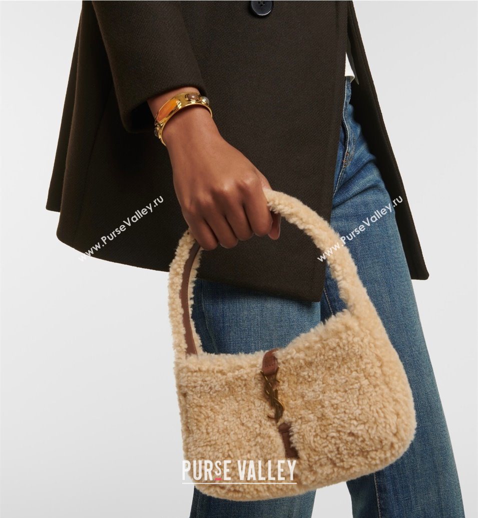 Saint Laurent Mini LE 5 À 7 Soft Hobo Bag in Shearling Cream White 2025 710310 (YY-251120023)