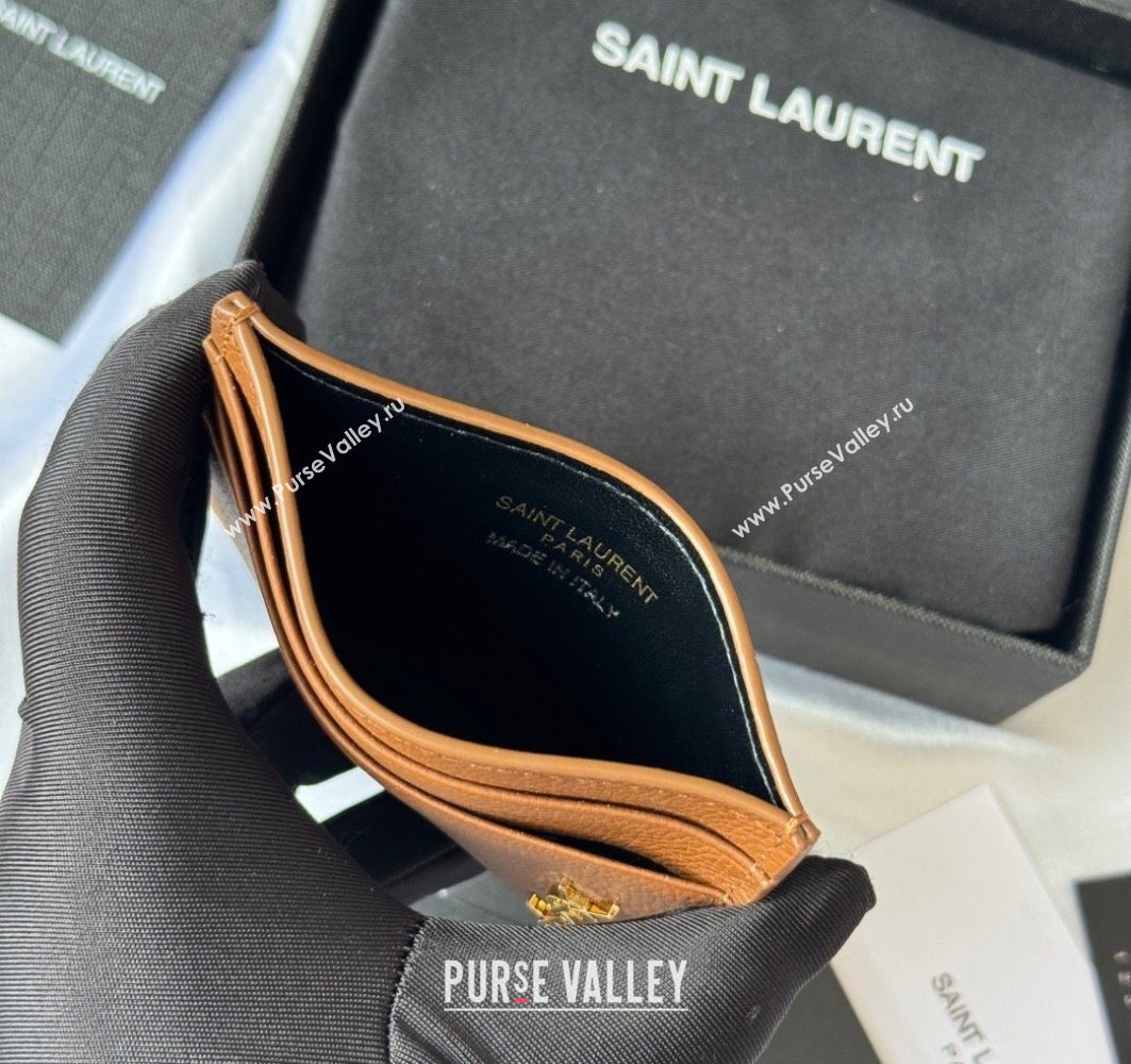 Saint Laurent Cassandre Shadow Card Case in Grained Leather Brown/Gold 2025 687098 (YY-251120004)