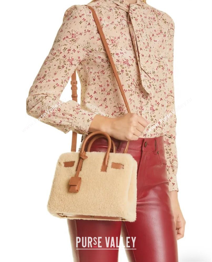 Saint Laurent Sac de Jour Mini Tote Bag in Shearling Cream White 2025 717439 (YY-251120024)