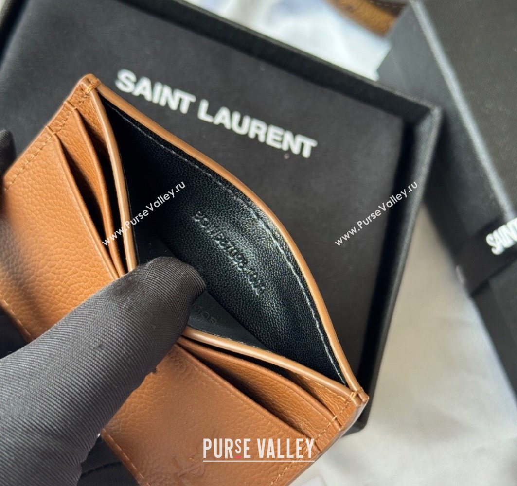 Saint Laurent Cassandre Shadow Card Case in Grained Leather Brown2 2025 687098 (YY-251120002)