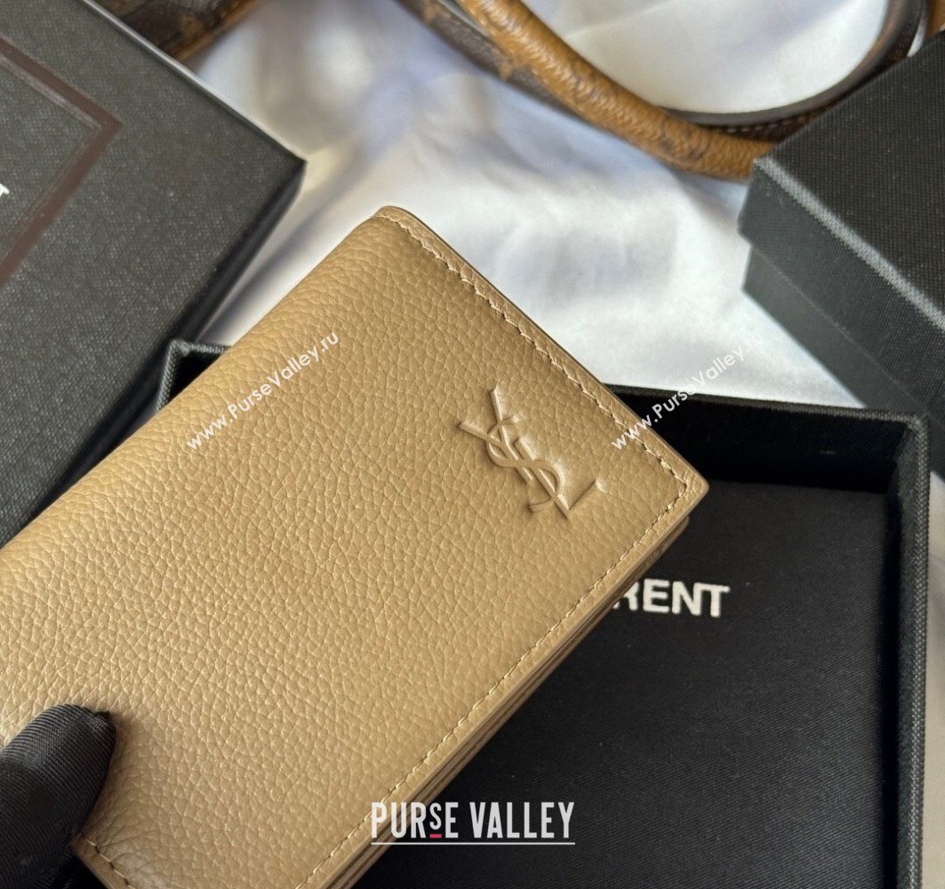 Saint Laurent Cassandre Shadow Business Card Case in Grained Leather Beige2 2025 693492 (YY-251120007)