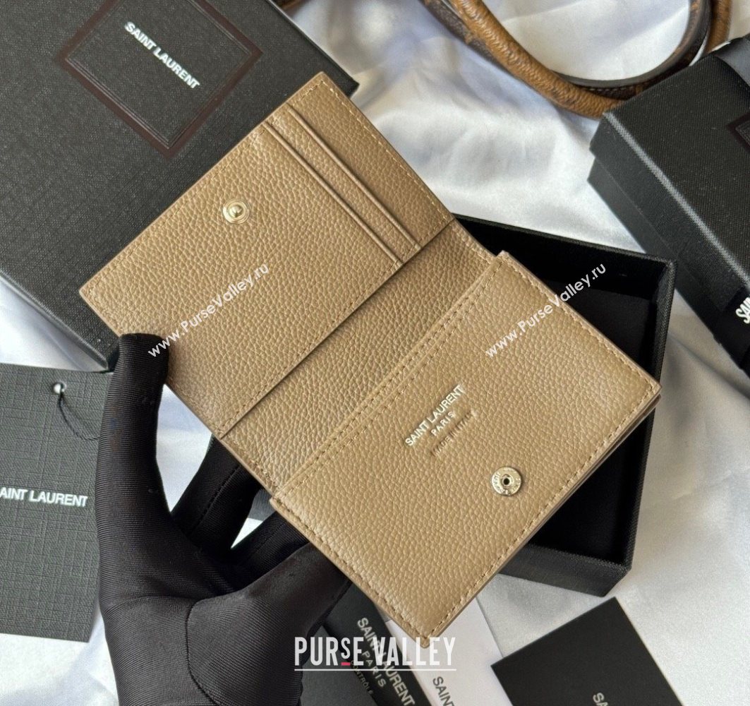 Saint Laurent Cassandre Shadow Business Card Case in Grained Leather Beige2 2025 693492 (YY-251120007)