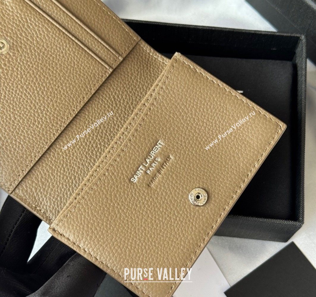 Saint Laurent Cassandre Shadow Business Card Case in Grained Leather Beige2 2025 693492 (YY-251120007)
