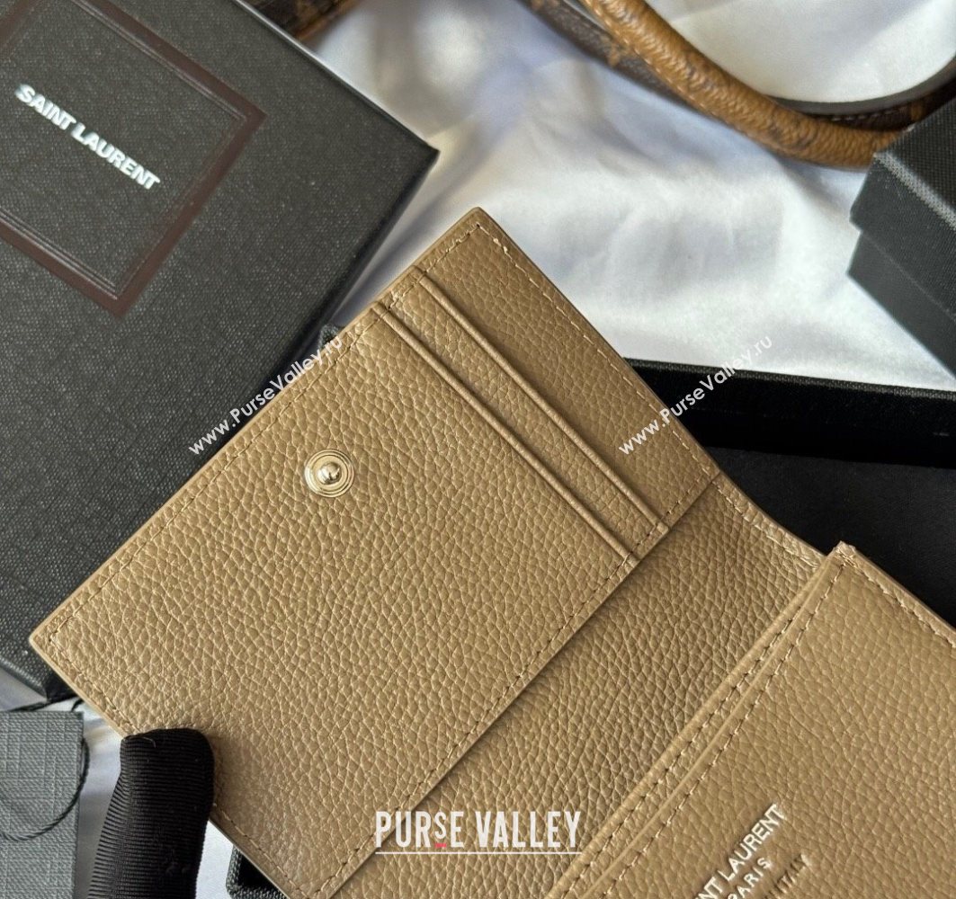 Saint Laurent Cassandre Shadow Business Card Case in Grained Leather Beige2 2025 693492 (YY-251120007)