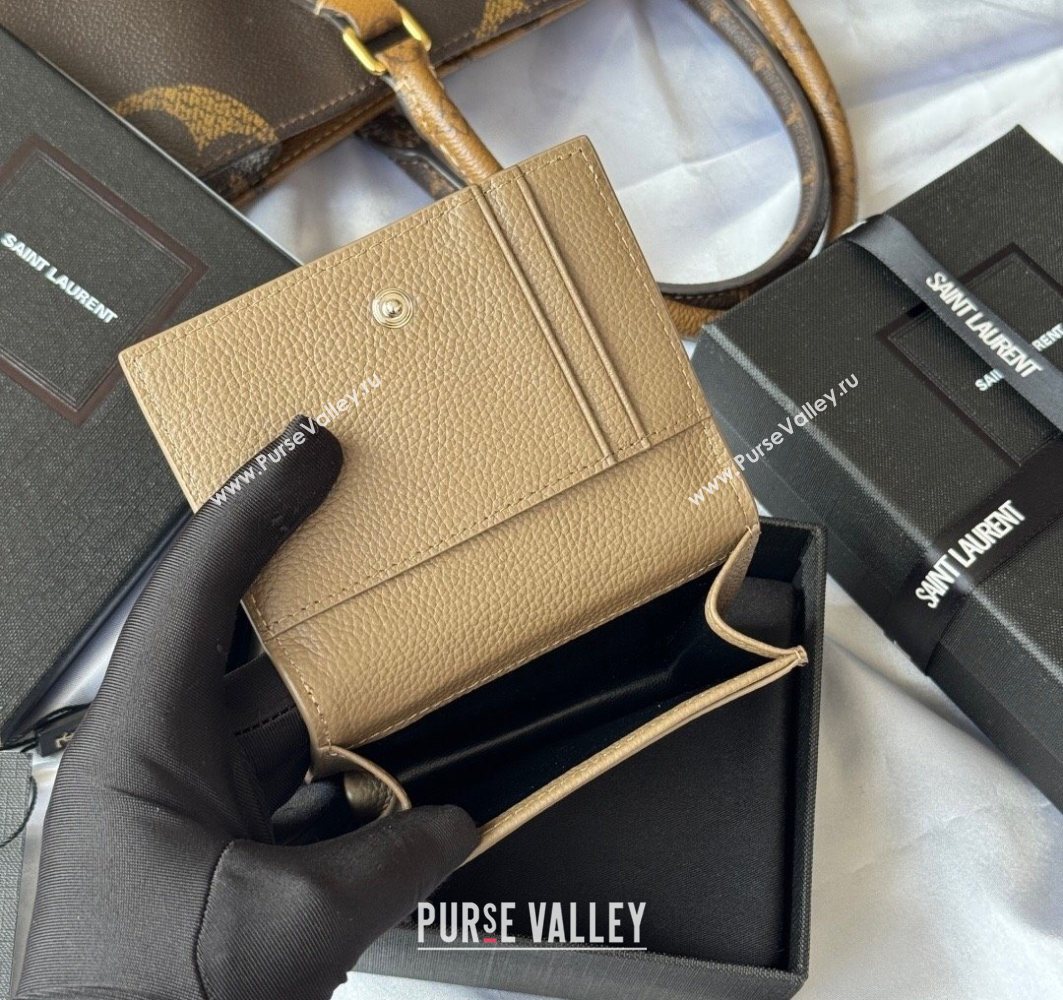 Saint Laurent Cassandre Shadow Business Card Case in Grained Leather Beige2 2025 693492 (YY-251120007)