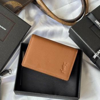 Saint Laurent Cassandre Shadow Business Card Case in Grained Leather Brown2 2025 693492 (YY-251120008)