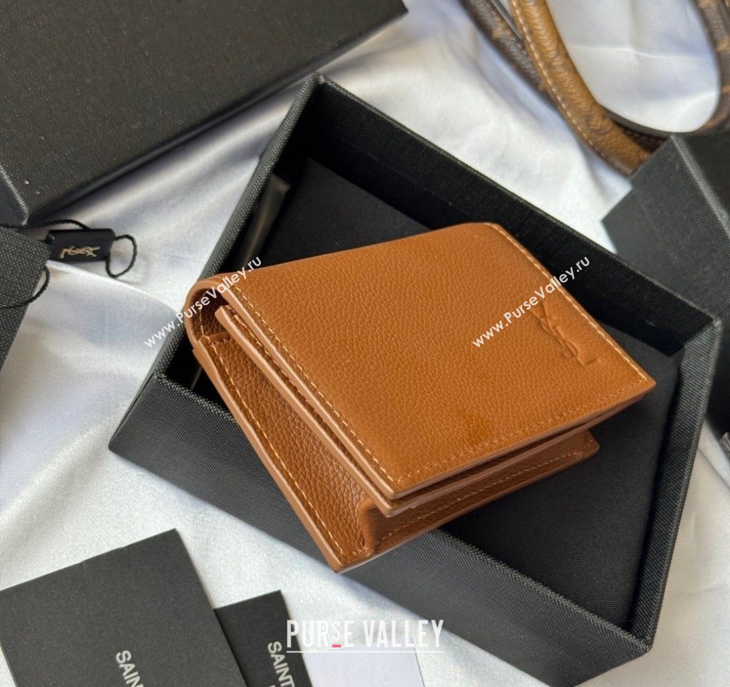 Saint Laurent Cassandre Shadow Business Card Case in Grained Leather Brown2 2025 693492 (YY-251120008)