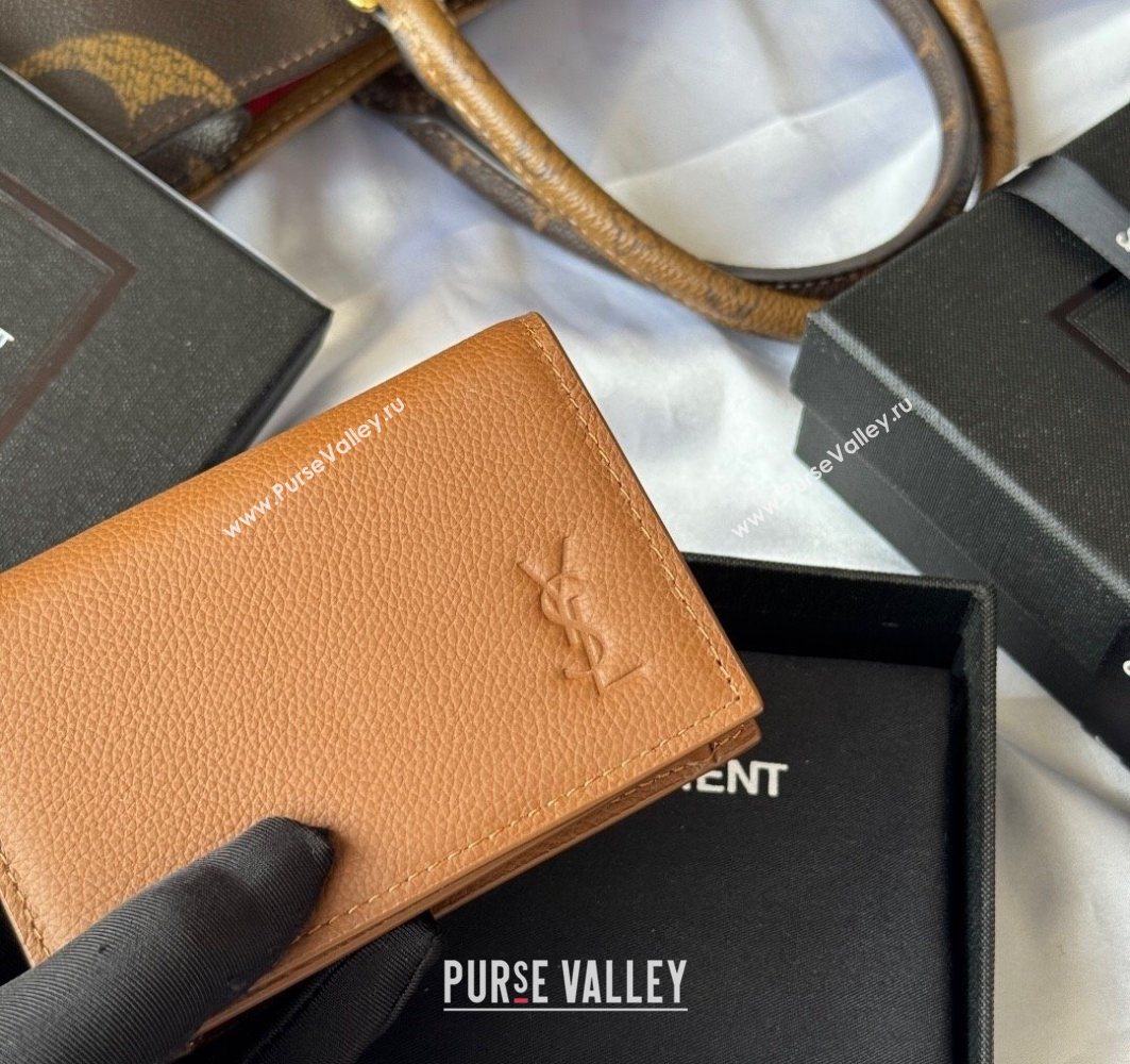 Saint Laurent Cassandre Shadow Business Card Case in Grained Leather Brown2 2025 693492 (YY-251120008)