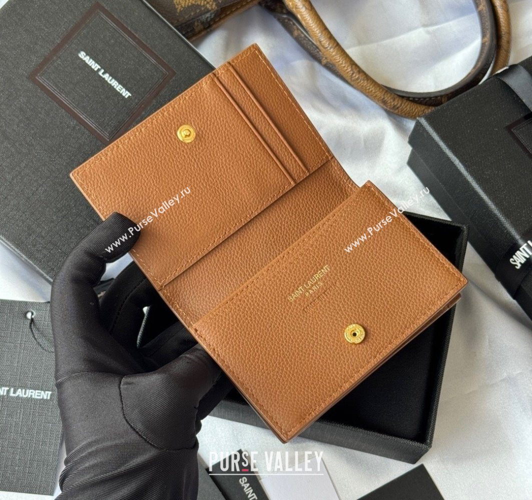 Saint Laurent Cassandre Shadow Business Card Case in Grained Leather Brown2 2025 693492 (YY-251120008)