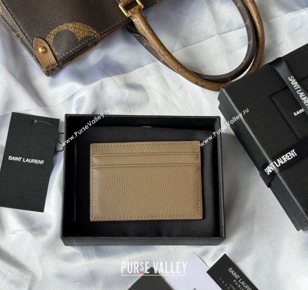 Saint Laurent Cassandre Shadow Card Case in Grained Leather Beige/Silver 2025 687098 (YY-251120005)
