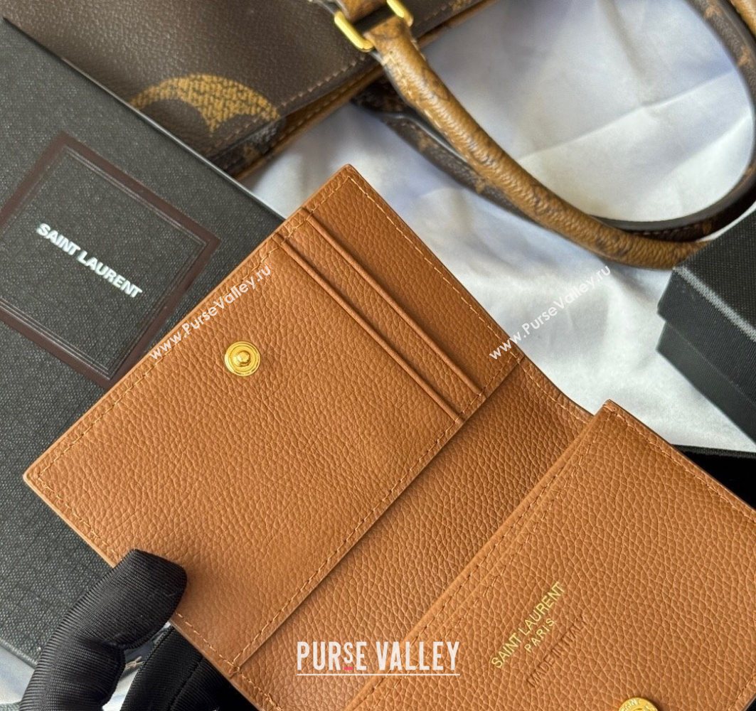 Saint Laurent Cassandre Shadow Business Card Case in Grained Leather Brown2 2025 693492 (YY-251120008)