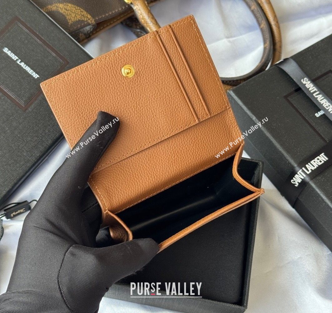 Saint Laurent Cassandre Shadow Business Card Case in Grained Leather Brown2 2025 693492 (YY-251120008)