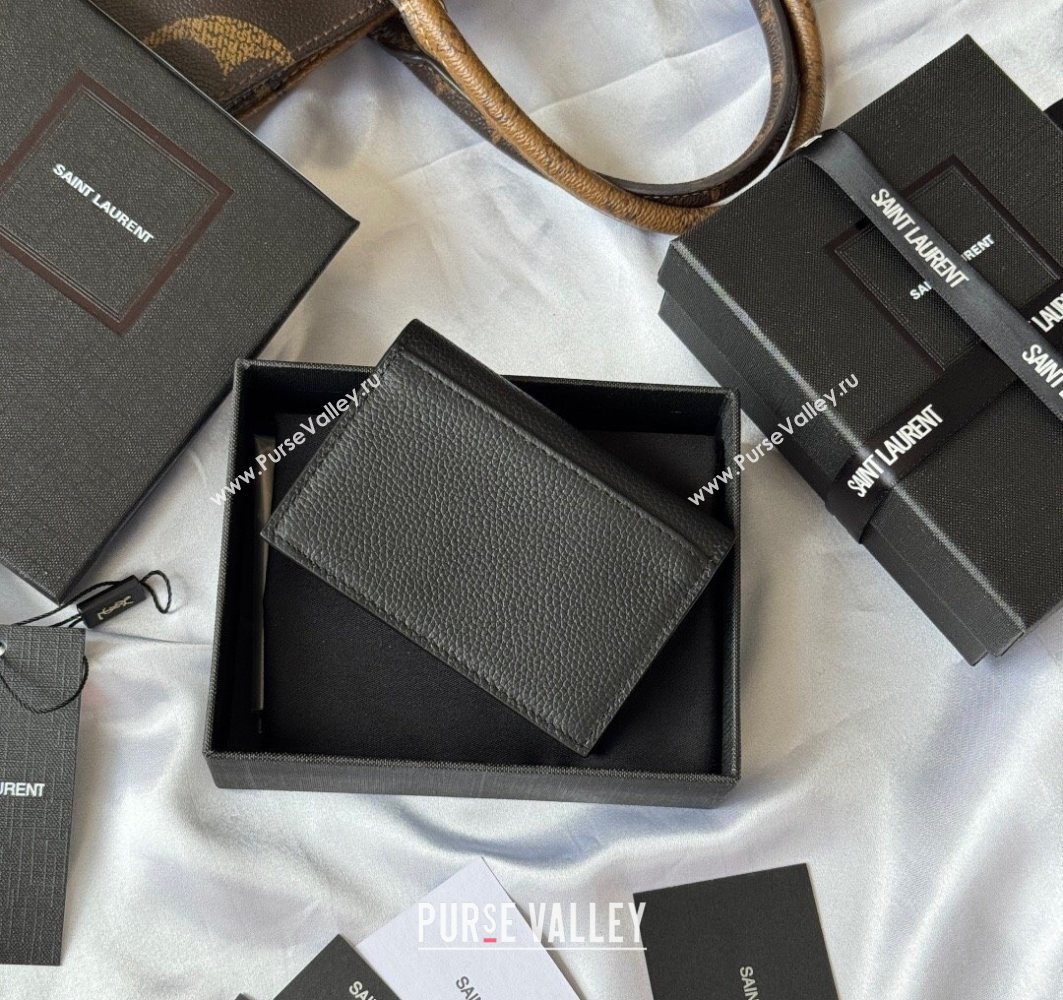 Saint Laurent Cassandre Shadow Business Card Case in Grained Leather Black2 2025 693492 (YY-251120009)