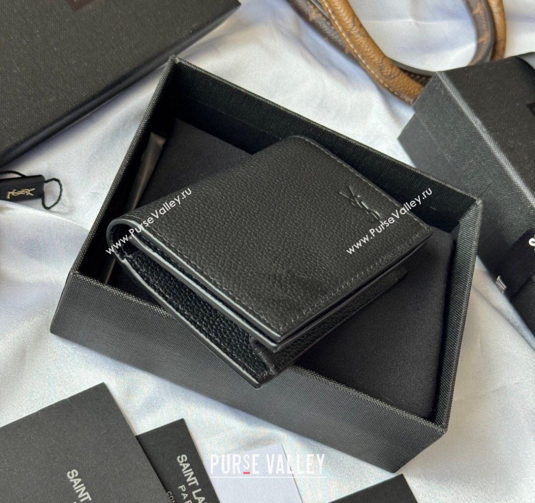 Saint Laurent Cassandre Shadow Business Card Case in Grained Leather Black2 2025 693492 (YY-251120009)