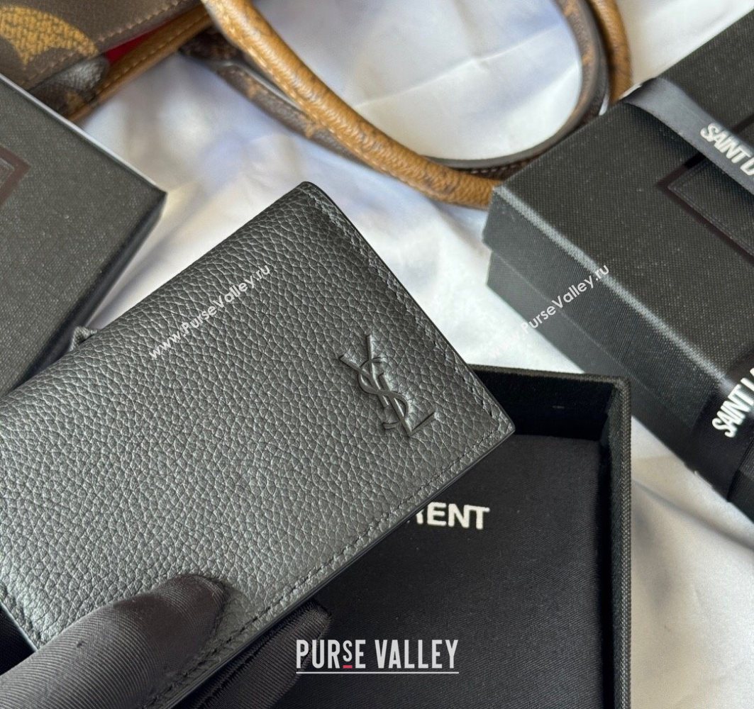 Saint Laurent Cassandre Shadow Business Card Case in Grained Leather Black2 2025 693492 (YY-251120009)