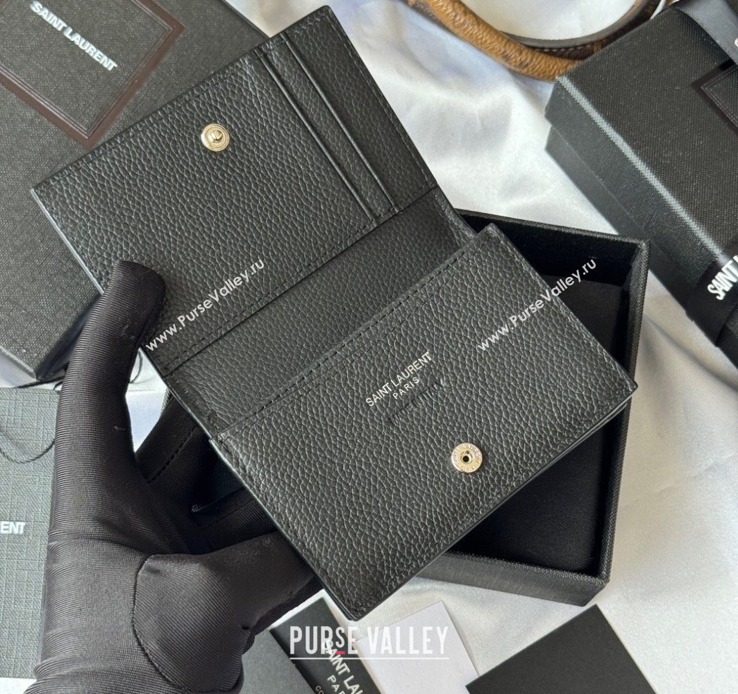 Saint Laurent Cassandre Shadow Business Card Case in Grained Leather Black2 2025 693492 (YY-251120009)
