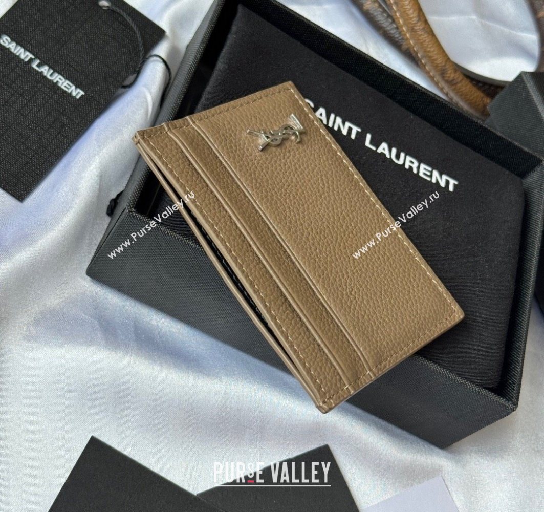 Saint Laurent Cassandre Shadow Card Case in Grained Leather Beige/Silver 2025 687098 (YY-251120005)