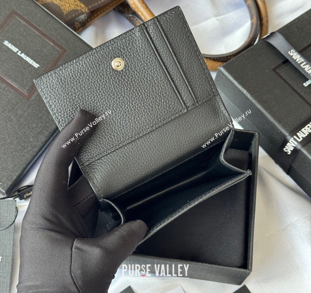 Saint Laurent Cassandre Shadow Business Card Case in Grained Leather Black2 2025 693492 (YY-251120009)