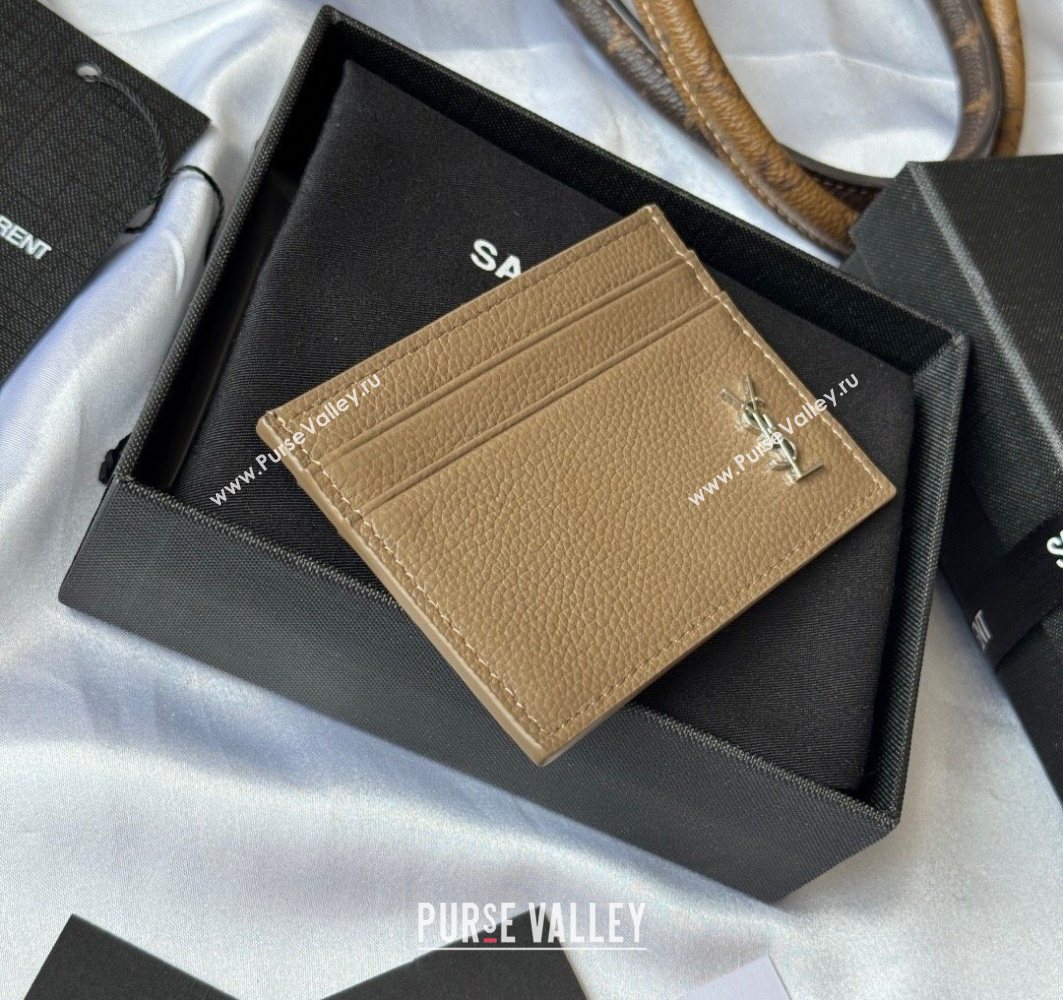 Saint Laurent Cassandre Shadow Card Case in Grained Leather Beige/Silver 2025 687098 (YY-251120005)