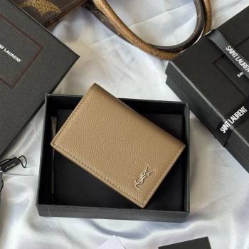 Saint Laurent Cassandre Shadow Business Card Case in Grained Leather Beige/Silver 2025 693492 (YY-251120011)