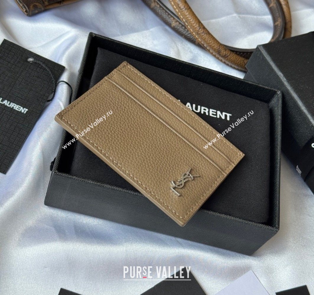 Saint Laurent Cassandre Shadow Card Case in Grained Leather Beige/Silver 2025 687098 (YY-251120005)