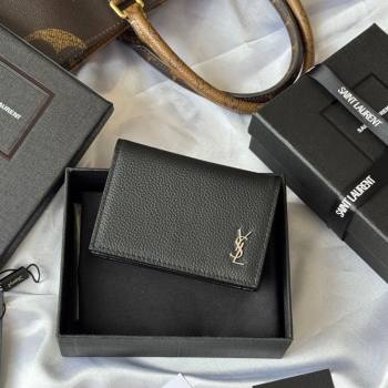Saint Laurent Cassandre Shadow Business Card Case in Grained Leather Black/Silver 2025 693492 (YY-251120012)